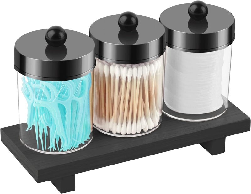MKOSAB 3 Pack Qtip Holder Dispenser for Cotton Swabs, Balls, Pads, Floss Picks - Qtip Holder Bathroom Set with Vanity Tray.Bathroom Essentials Accessories Decor, Vanity Makeup Storage Organizer - Image 1
